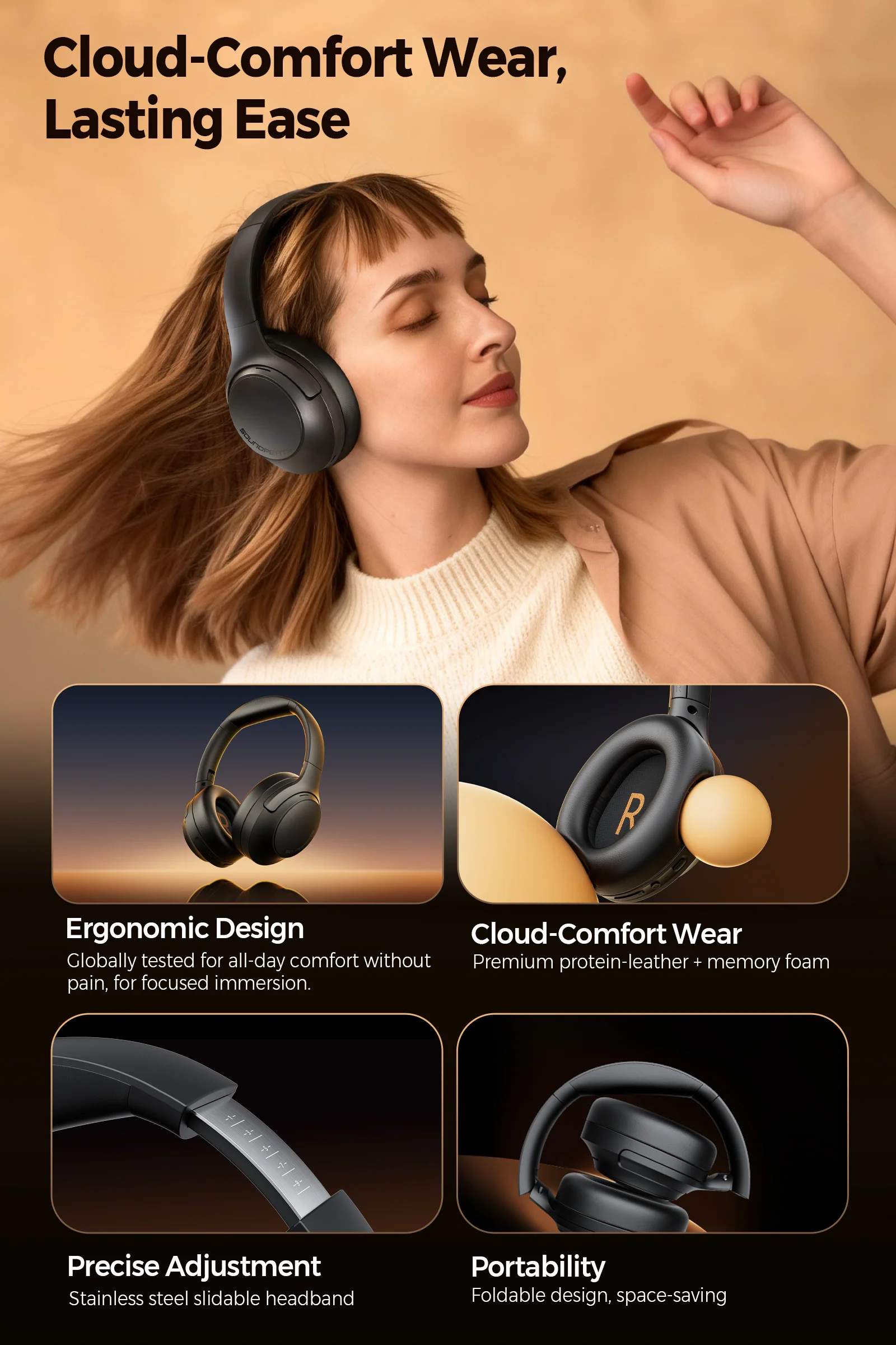 Cove Pro Over-Ear Headphones – 56dB Adaptive ANC Headphones with 95H Playtime & 7-Mic AI ENC - Image 5